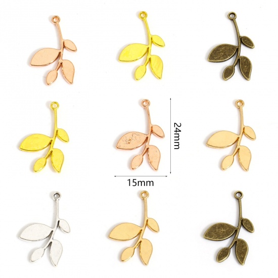 Picture of 50 PCs Zinc Based Alloy Charms Multicolor Leaf 24mm x 15mm