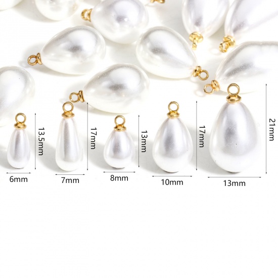 Immagine di 20 Pz ABS Ciondoli Goccia Bianco Alta Lucentezza Imitata Perla
