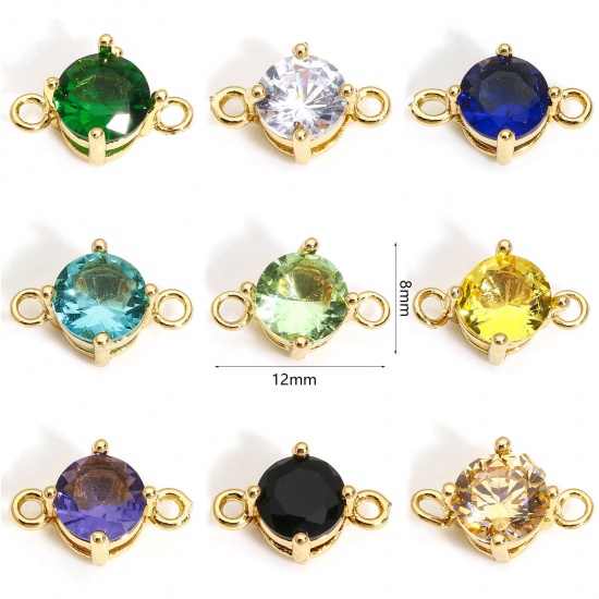 Picture of 5 PCs Brass & Glass Connectors Charms Pendants Gold Plated Multicolor Round 12mm x 8mm