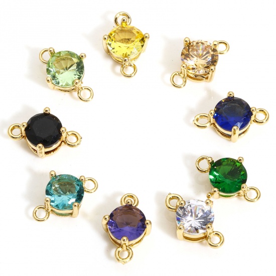 Picture of 5 PCs Brass & Glass Connectors Charms Pendants Gold Plated Multicolor Round 12mm x 8mm