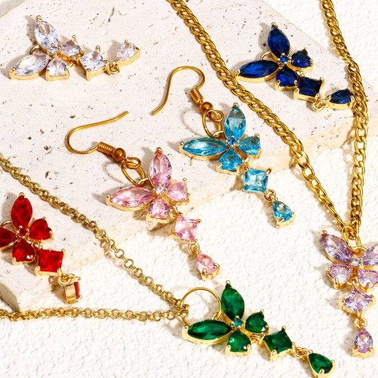 1 Piece Brass & Glass Insect Charms Gold Plated Butterfly Animal Tassel Multicolor Rhinestone 3.2cm x 1.8cm の画像