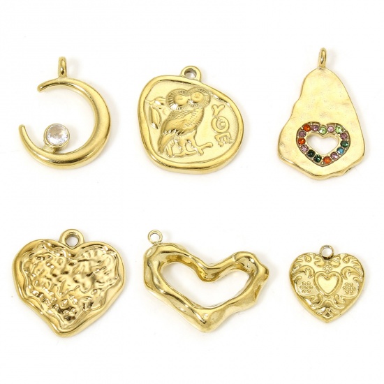 Picture of Eco-friendly Vacuum Plating 304 Stainless Steel Valentine's Day Charms Gold Plated Heart Wave