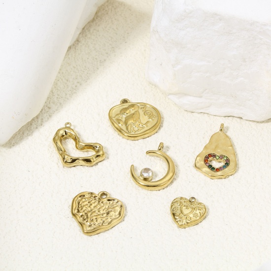 Immagine di Eco-friendly Vacuum Plating 304 Stainless Steel Valentine's Day Charms Gold Plated Heart Wave