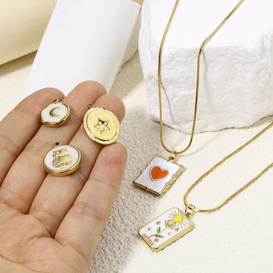 Immagine di Eco-friendly Vacuum Plating 304 Stainless Steel Stylish Charms Gold Plated Multicolor Oval Rhombus Enamel