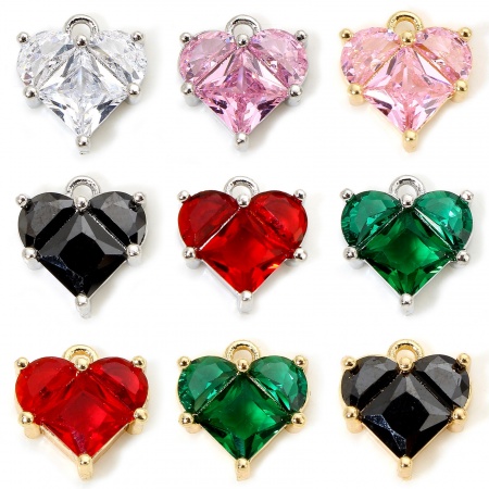 1 Pièce Breloques La Saint Valentin en Laiton & Verre Respectueux de la Nature Cœur Plaqué Or Véritable 11mm x 10mm