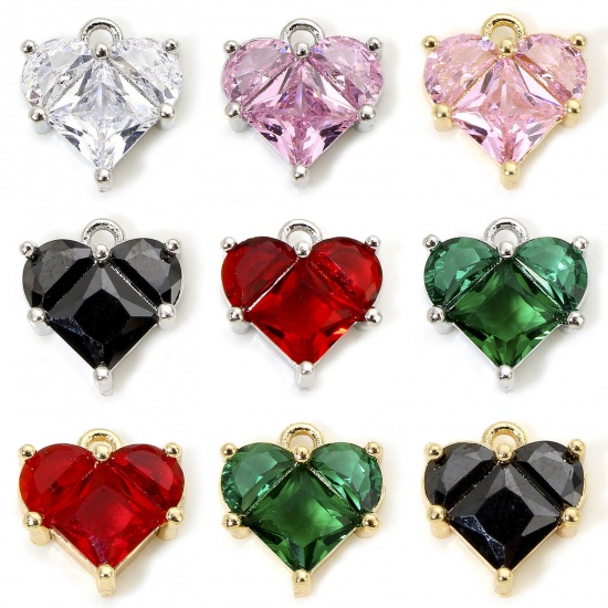 1 Piece Eco-friendly Brass & Glass Valentine's Day Charms Real Gold Plated Heart 11mm x 10mm の画像