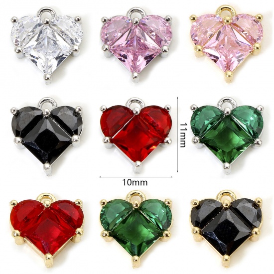 Immagine di 1 Piece Eco-friendly Brass & Glass Valentine's Day Charms Real Gold Plated Heart 11mm x 10mm