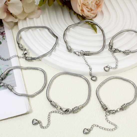 Immagine di 1 Piece 304 Stainless Steel European Style Snake Chain Bracelets Silver Tone With Lobster Claw Clasp And Extender Chain