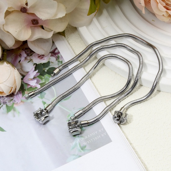 Immagine di 1 Piece 304 Stainless Steel European Style Snake Chain Bracelets Silver Tone With Snap Clasp