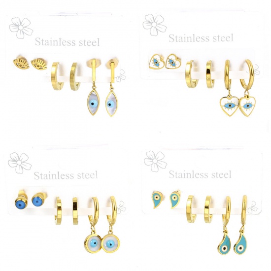 Picture of 1 Set ( 6 PCs/Set) Vacuum Plating 304 Stainless Steel Religious Ear Post Stud Earrings Set 18K Gold Plated