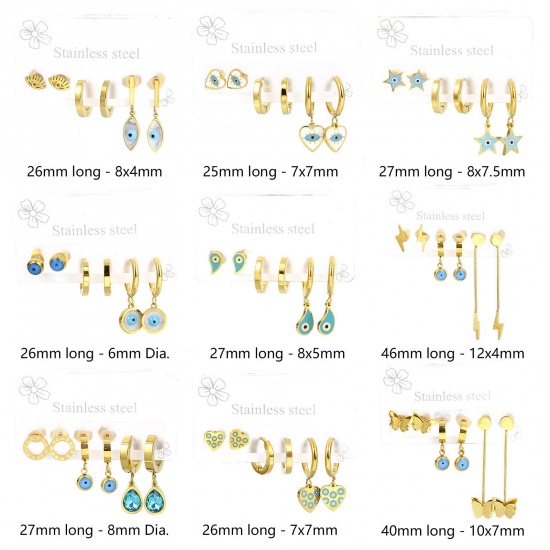 Picture of 1 Set ( 6 PCs/Set) Vacuum Plating 304 Stainless Steel Religious Ear Post Stud Earrings Set 18K Gold Plated