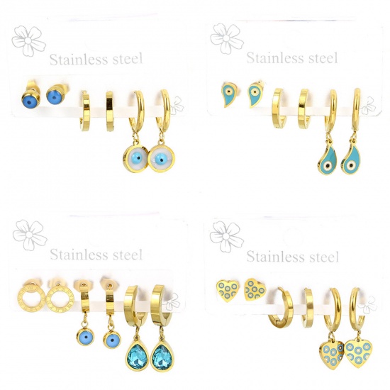 Picture of 1 Set ( 6 PCs/Set) Vacuum Plating 304 Stainless Steel Religious Ear Post Stud Earrings Set 18K Gold Plated