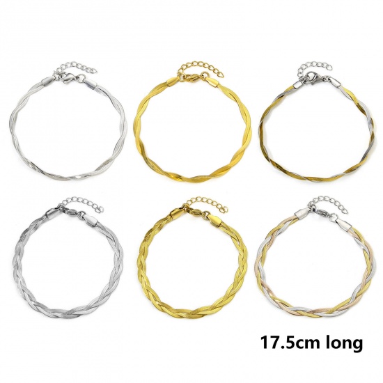 Immagine di 1 Piece Vacuum Plating 304 Stainless Steel Handmade Link Chain Bracelets Woven 17.5cm(6 7/8") long