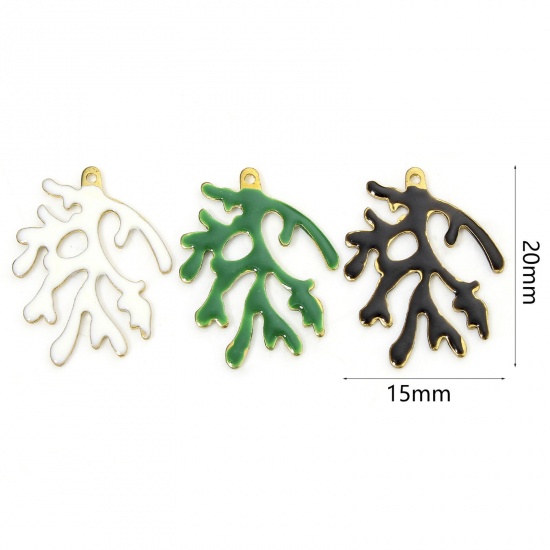 Picture of 5 PCs Brass Enamelled Sequins Charms Brass Color Multicolor Coral Enamel 20mm x 15mm