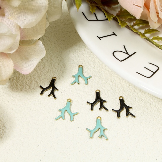 Picture of 5 PCs Brass Enamelled Sequins Charms Brass Color Multicolor Coral Enamel 15mm x 13mm