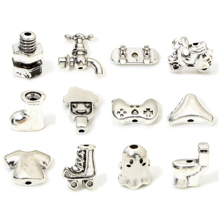 Zinc Based Alloy Spacer Beads For DIY Jewelry Making Antique Silver Color Shoes Motorcycle 3D