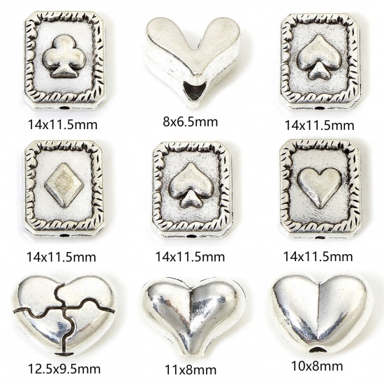 Immagine di 30 PCs Zinc Based Alloy Spacer Beads For DIY Charm Jewelry Making Antique Silver Color Heart