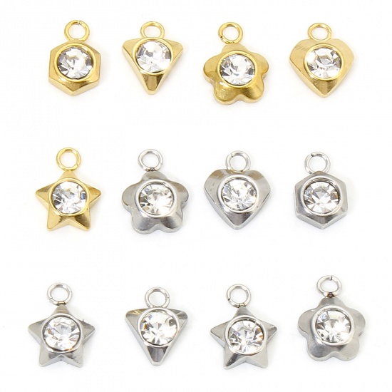 Immagine di Eco-friendly 304 Stainless Steel Geometric Charms Multicolor Heart Flower Clear Rhinestone
