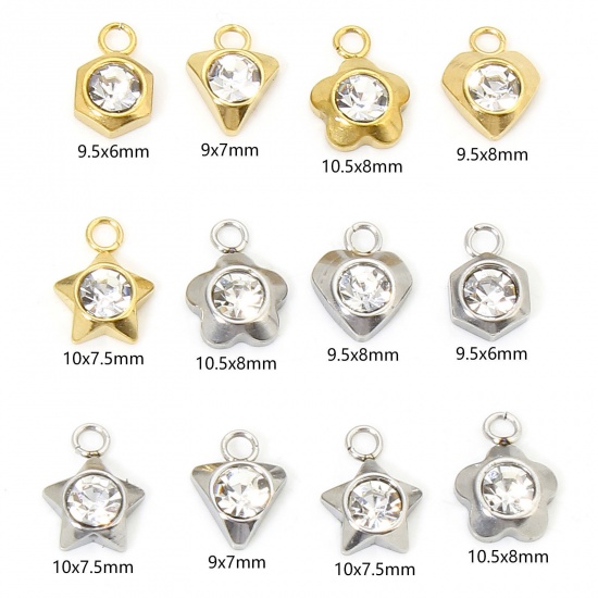 Immagine di Eco-friendly 304 Stainless Steel Geometric Charms Multicolor Heart Flower Clear Rhinestone