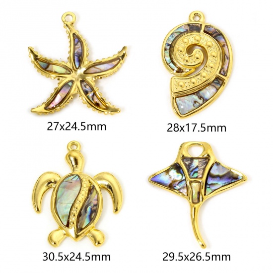 Immagine di Eco-friendly 304 Stainless Steel & Shell Ocean Jewelry Charms Gold Plated Sea Turtle Animal Conch Sea Snail