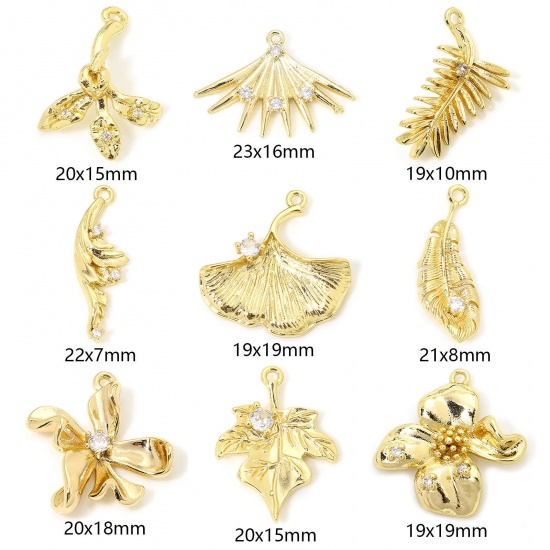Immagine di 2 PCs Eco-friendly Brass Charms 18K Gold Color Flower Leaf Clear Cubic Zirconia