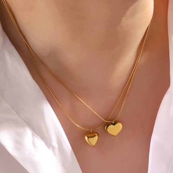 Picture of Eco-friendly Simple & Casual Valentine's Day 18K Gold Color 304 Stainless Steel Snake Chain Heart Pendant Necklace For Women Party