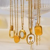 Picture of Eco-friendly Vacuum Plating Simple & Casual Stylish 18K Gold Plated 304 Stainless Steel Rolo Chain Rectangle Message " GOOD LUCK " Pendant Necklace For Women