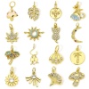 Picture of Eco-friendly Brass Micro Pave Charms 18K Real Gold Plated Leaf Sun Clear Cubic Zirconia