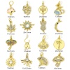 Picture of Eco-friendly Brass Micro Pave Charms 18K Real Gold Plated Leaf Sun Clear Cubic Zirconia