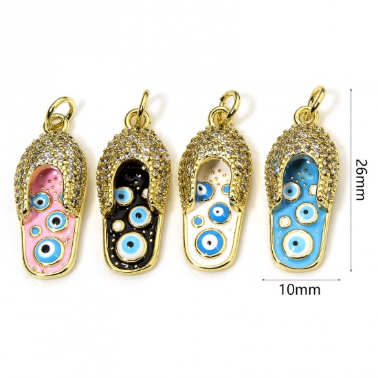 Immagine di 1 Piece Eco-friendly Brass Charms 18K Real Gold Plated Multicolor Flip Flops Slipper Evil Eye Enamel 26mm x 10mm