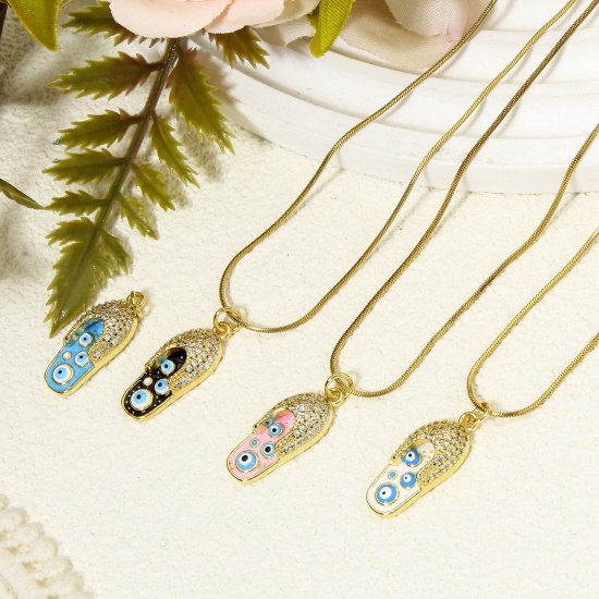 Picture of Eco-friendly Brass Charms 18K Real Gold Plated Multicolor Flip Flops Slipper Evil Eye Enamel 26mm x 10mm