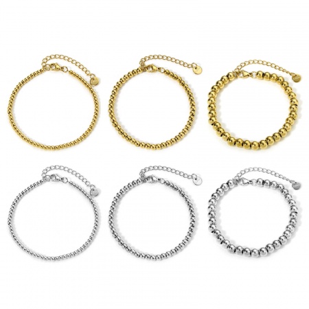 Vacuum Plating 304 Stainless Steel Beaded Chain Bracelets With Lobster Claw Clasp And Extender Chain