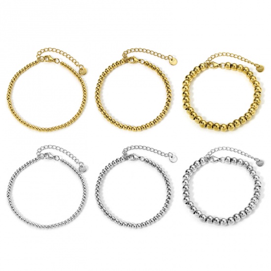 Immagine di 1 Piece Vacuum Plating 304 Stainless Steel Beaded Chain Bracelets With Lobster Claw Clasp And Extender Chain