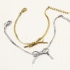 Picture of Vacuum Plating 304 Stainless Steel Flat Snake Chain Bracelets Bowknot With Lobster Claw Clasp And Extender Chain 16cm(6 2/8") long