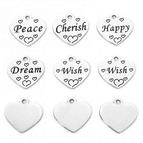 Immagine di 1 Piece 304 Stainless Steel Charms Silver Tone Heart Corrosion 20mm x 19mm