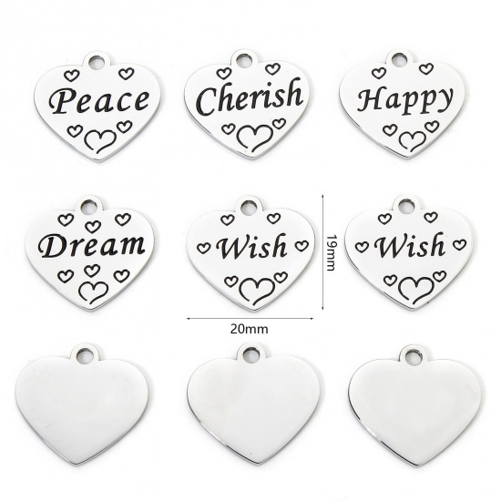 Immagine di 1 Piece 304 Stainless Steel Charms Silver Tone Heart Corrosion 20mm x 19mm