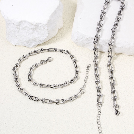 Immagine di 1 Piece 304 Stainless Steel Handmade Link Chain Necklace For DIY Jewelry Making Silver Tone 40cm(15 6/8") long