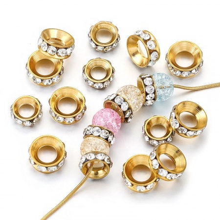 304 Stainless Steel Beads For DIY Charm Jewelry Making Round Clear Rhinestone