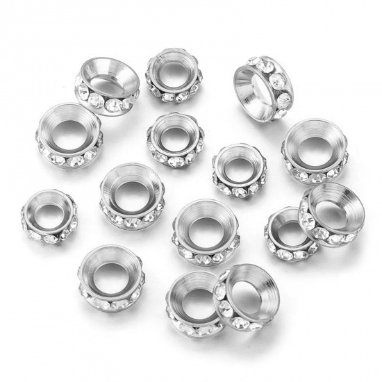 Immagine di 2 PCs 304 Stainless Steel Beads For DIY Charm Jewelry Making Round Clear Rhinestone