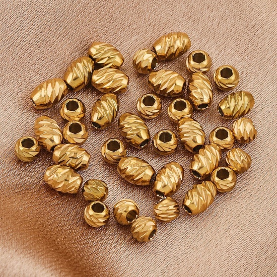 Immagine di 5 PCs Eco-friendly 304 Stainless Steel Beads For DIY Charm Jewelry Making Geometric Carved Pattern Hole: Approx 2mm