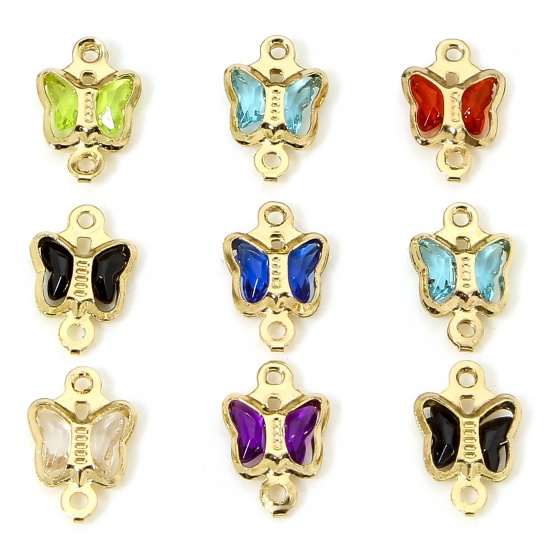 Image de 10 PCs Brass & Glass Insect Connectors Charms Pendants Gold Plated Multicolor Butterfly Animal 11mm x 7mm