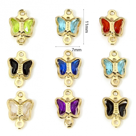 Immagine di 10 PCs Brass & Glass Insect Connectors Charms Pendants Gold Plated Multicolor Butterfly Animal 11mm x 7mm