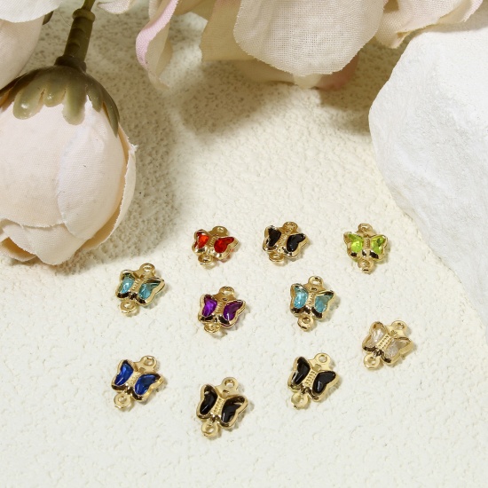 Immagine di 10 PCs Brass & Glass Insect Connectors Charms Pendants Gold Plated Multicolor Butterfly Animal 11mm x 7mm