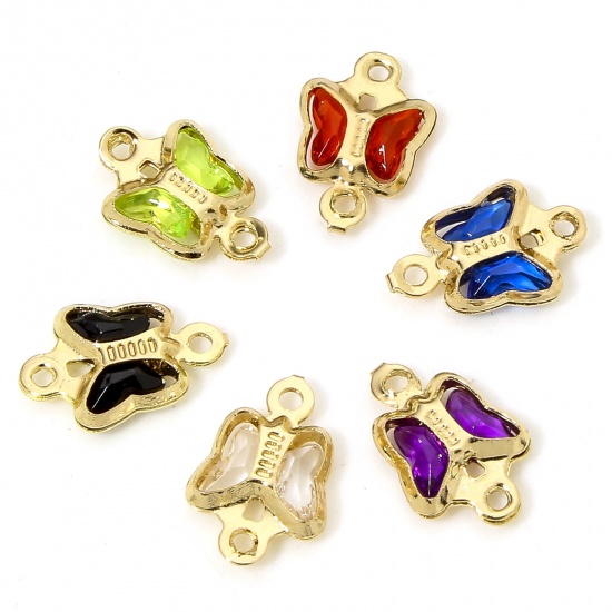 Picture of Brass & Glass Insect Connectors Charms Pendants Gold Plated Multicolor Butterfly Animal 11mm x 7mm