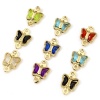 Picture of Brass & Glass Insect Connectors Charms Pendants Gold Plated Multicolor Butterfly Animal 11mm x 7mm