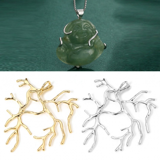 Immagine di 2 PCs Brass Blank Base Pendants For Cameo DIY Jewelry Making Accessories Multicolor Branch Irregular Cabochon Settings 3.5cm x 3cm