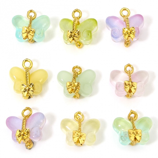 Picture of 10 PCs Zinc Based Alloy & Lampwork Glass Insect Charms Multicolor Butterfly Animal 15mm x 14.5mm