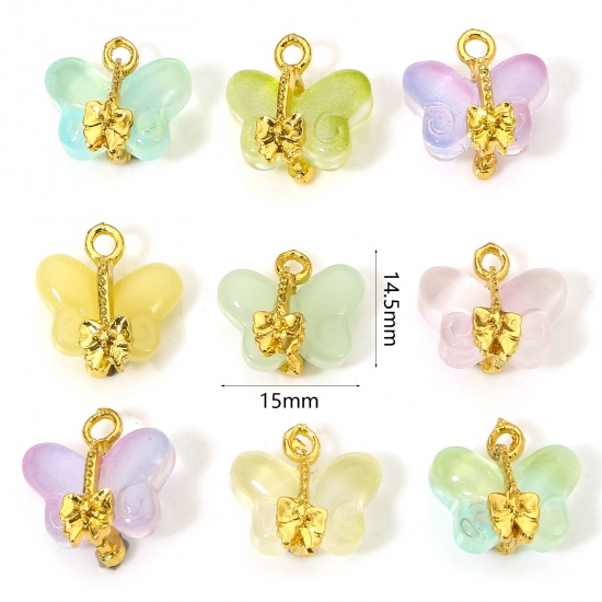 Picture of 10 PCs Zinc Based Alloy & Lampwork Glass Insect Charms Multicolor Butterfly Animal 15mm x 14.5mm