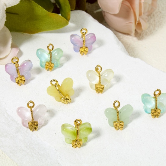 Picture of 10 PCs Zinc Based Alloy & Lampwork Glass Insect Charms Multicolor Butterfly Animal 15mm x 14.5mm