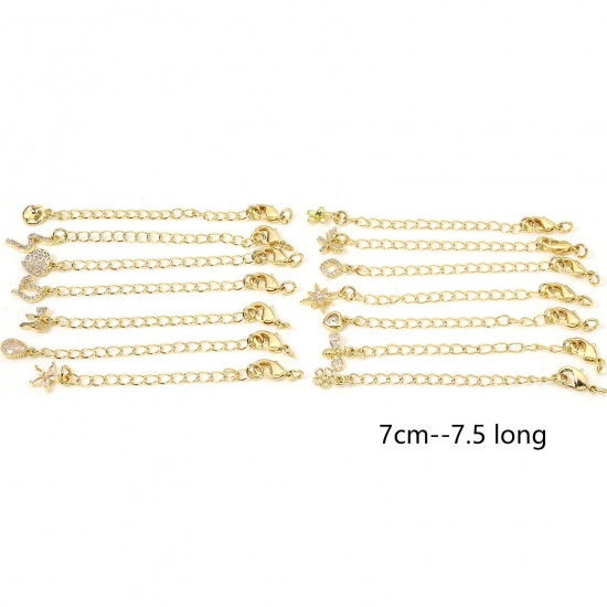 Immagine di 1 Piece Eco-friendly Brass Extender Chain 14K Real Gold Plated Micro Pave Clear Cubic Zirconia 5cm(2") long